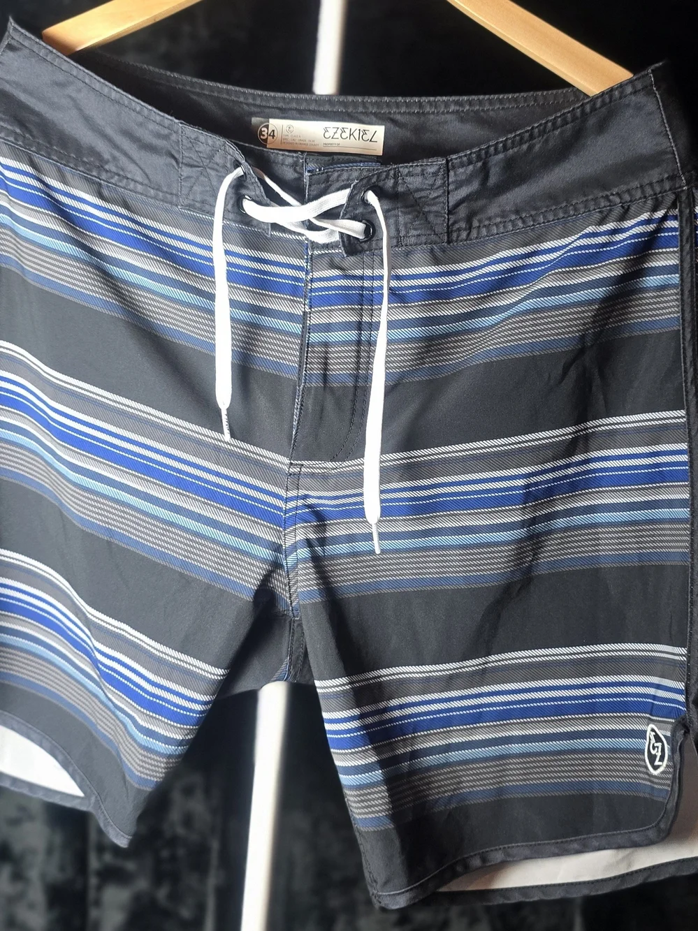Ezekiel Black and Blue Striped Swim Board Shorts